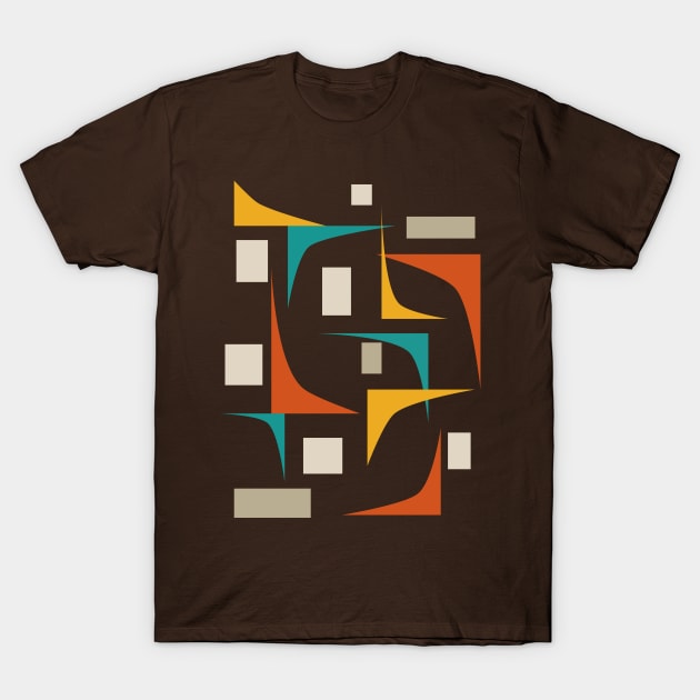 Mid Century Retro Geometric Corners On Brown T-Shirt by OrchardBerry